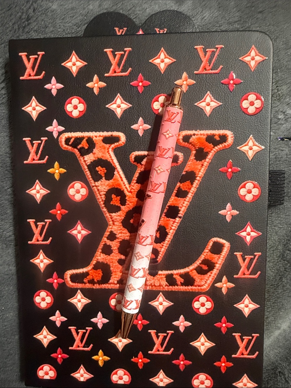 Black, Pink & Orange Leopard Print Journal with Matching Pen.